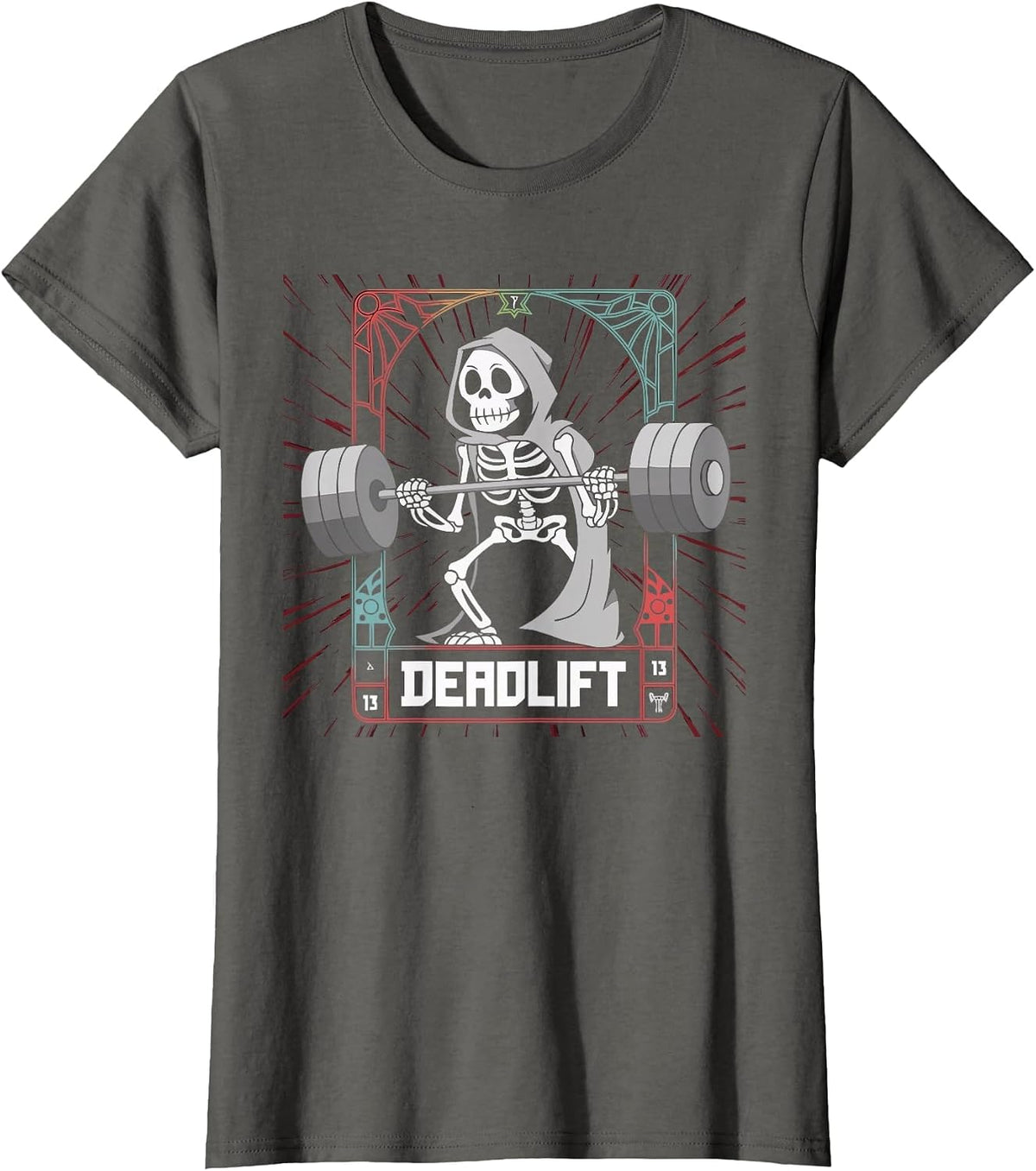Skeleton Weightlifting Fitness Exercise Bodybuilding T-Shirt - Asphalt Grey