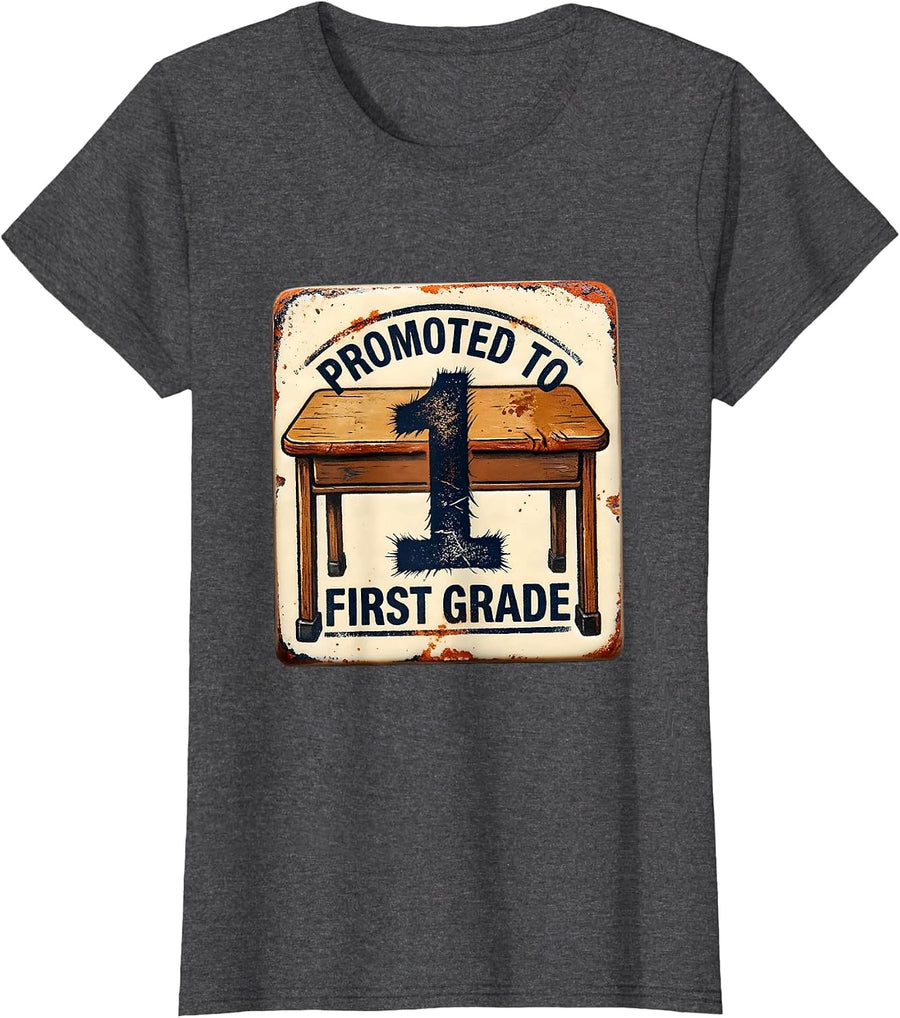 Women's Promoted To First Grade Cute First Day Of School Kids T-Shirt - Dark Heather Grey
