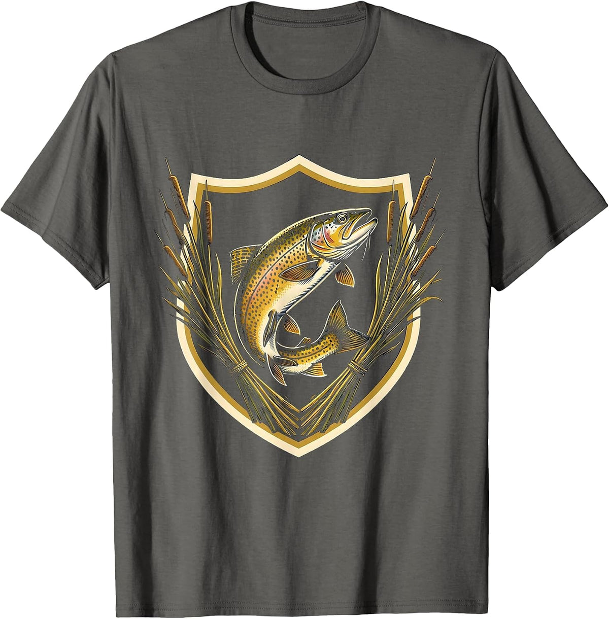 Trout Swimming Through Sunlit Underwater Reeds T-Shirt - Asphalt Grey