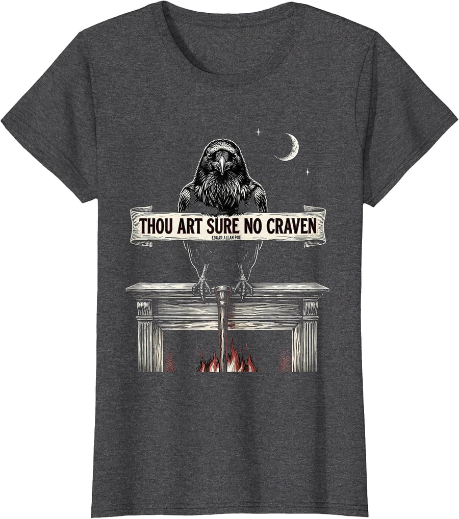 Women's Thou Art Sure No Craven — Edgar Allan Poe Gothic T-Shirt - Dark Heather Grey