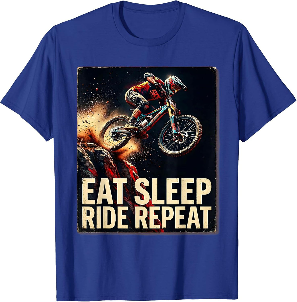 Eat Sleep Ride Repeat Mountain Bike Design T-Shirt - Royal Blue