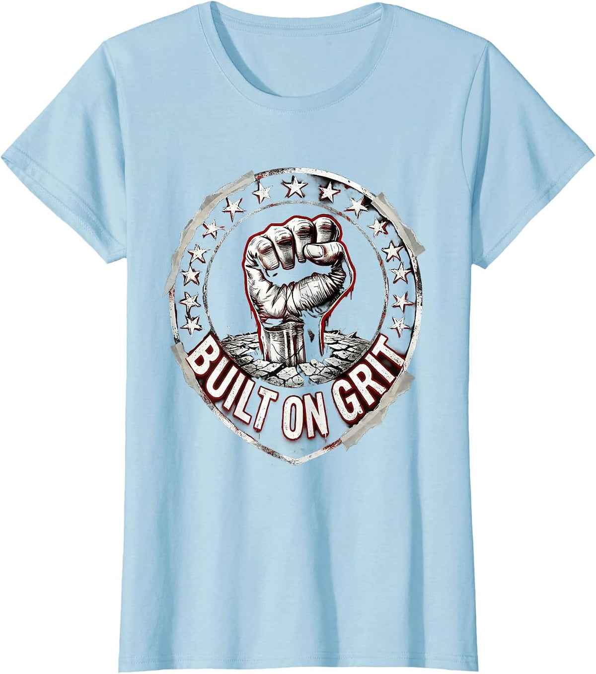 Women's Built on Grit American Pride Graphic Design T-Shirt - Baby Blue