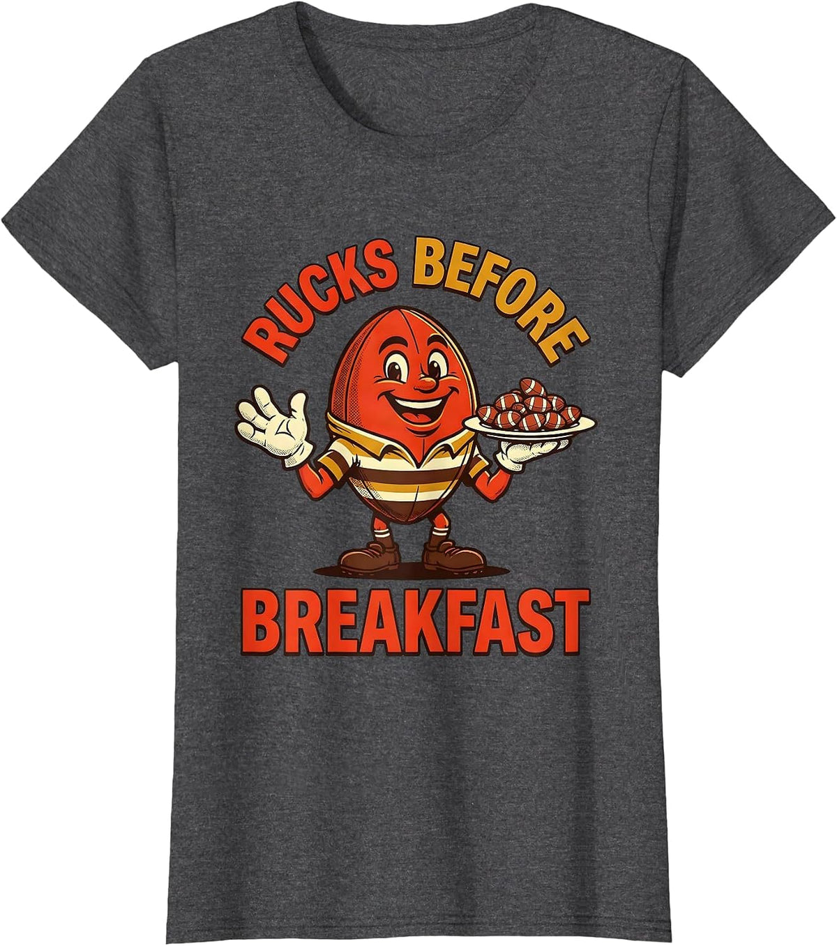 Women's Rucks Before Breakfast Rugby Design T-Shirt - Dark Heather Grey