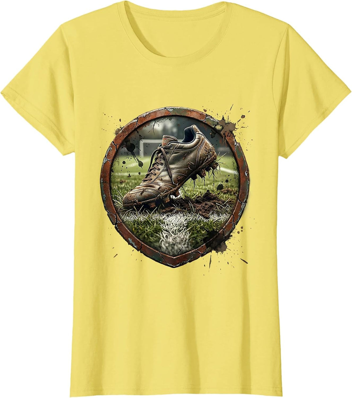 Muddy Rugby Boots on Pitch Grass Illustration T-Shirt - Lemon Yellow