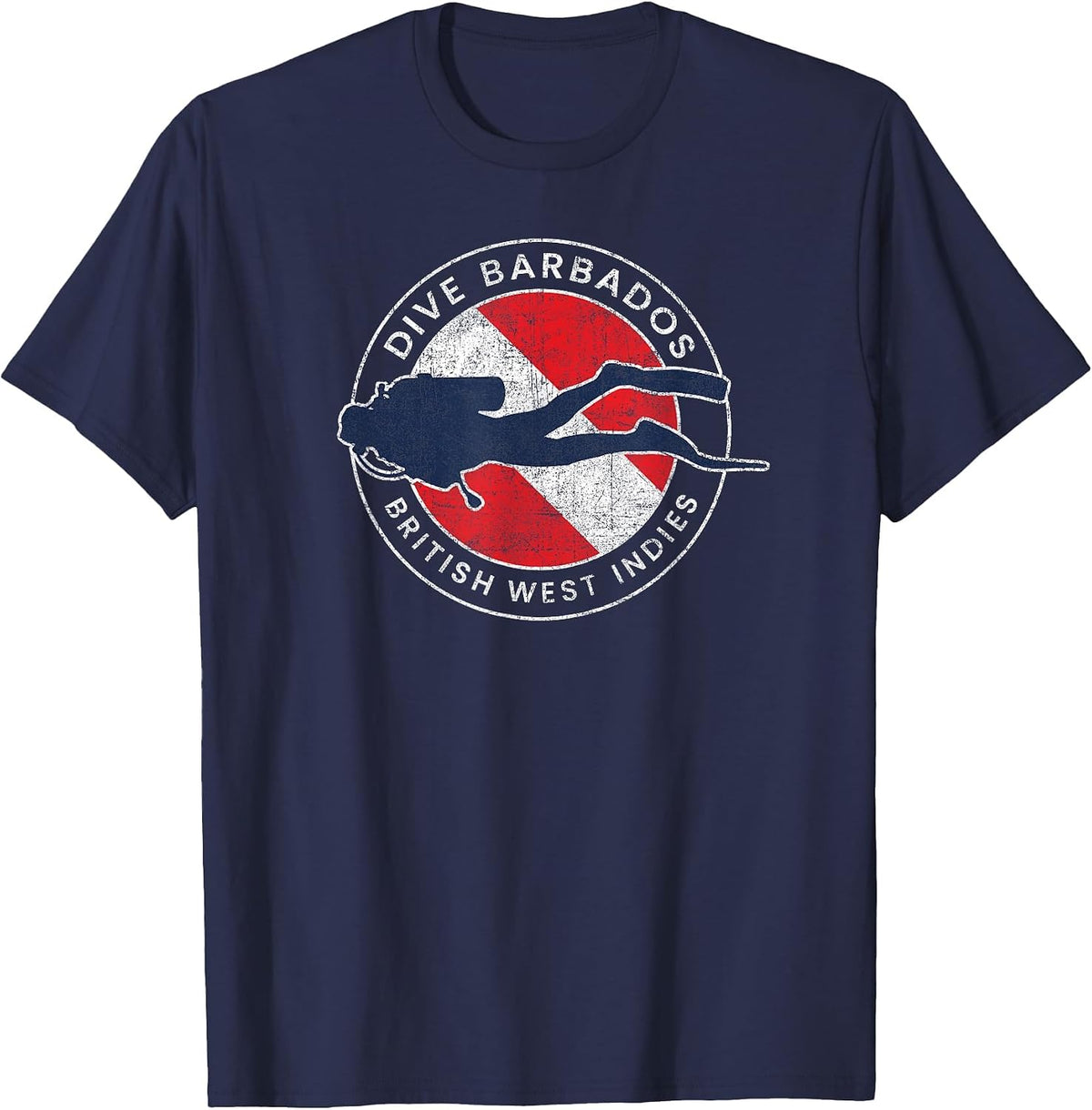 Retro Dive Barbados Scuba Diver Vintage Dive Flag T-Shirt - Navy Blue