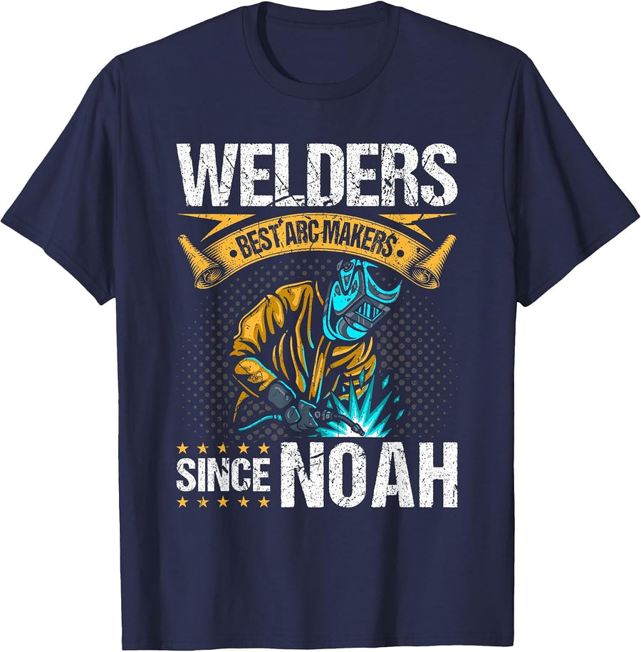 Welders Arc Makers Since Noah, Funny Christian Welding T-Shirt - Navy Blue