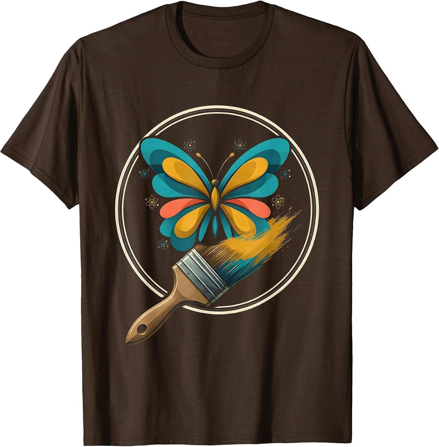 Watercolor Butterfly Art Teacher Graphic Design T-Shirt - Brown