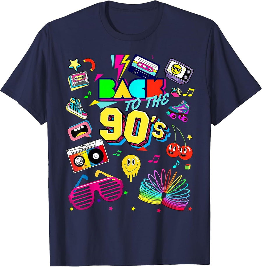 Back to 90's Tees Vintage Retro 90's Outfit Graphic Design T-Shirt - Navy Blue