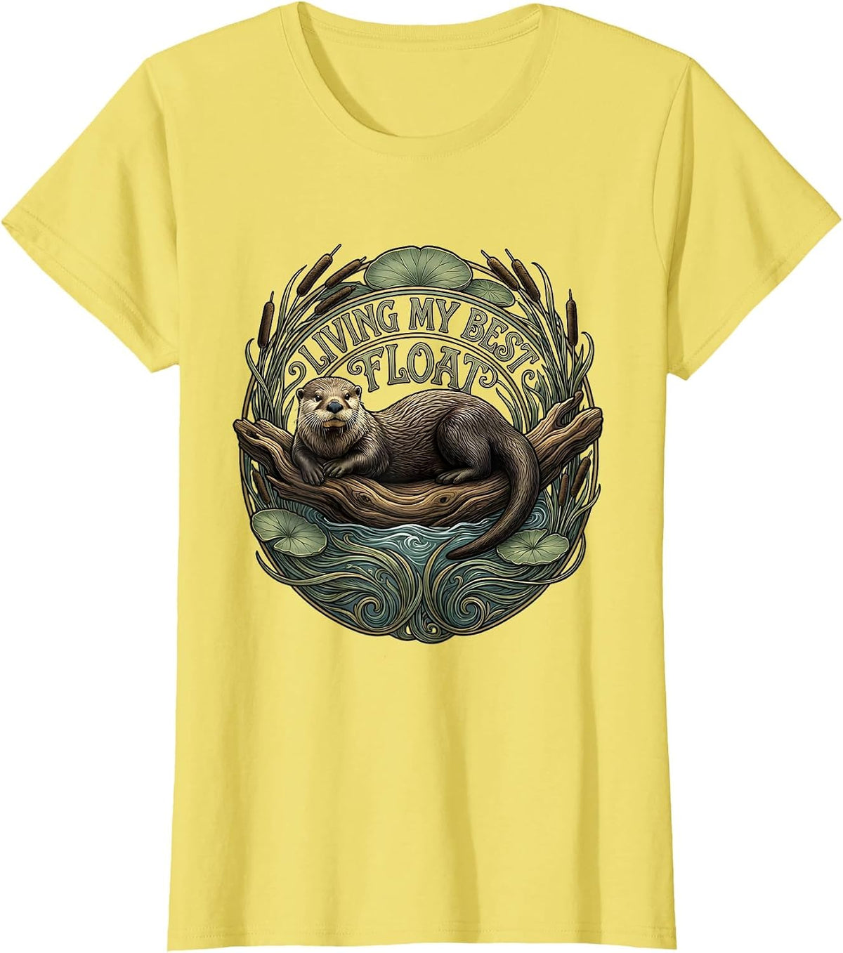 Living My Best Float Otter Lover Design T-Shirt - Lemon Yellow