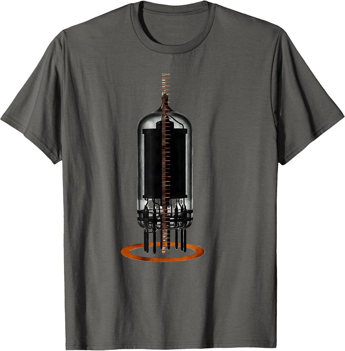 Vacuum Tube Silhouette Vintage Audio Enthusiast Minimalist T-Shirt - Asphalt Grey