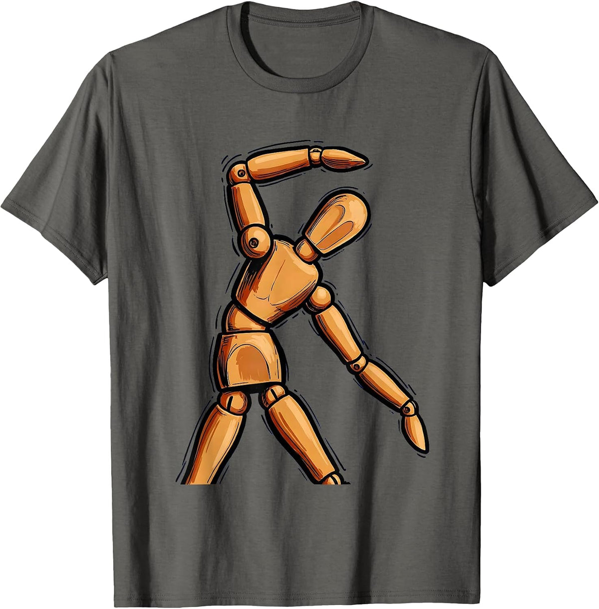 Vintage Wooden Mannequin Art Teacher Graphic T-Shirt - Asphalt Grey