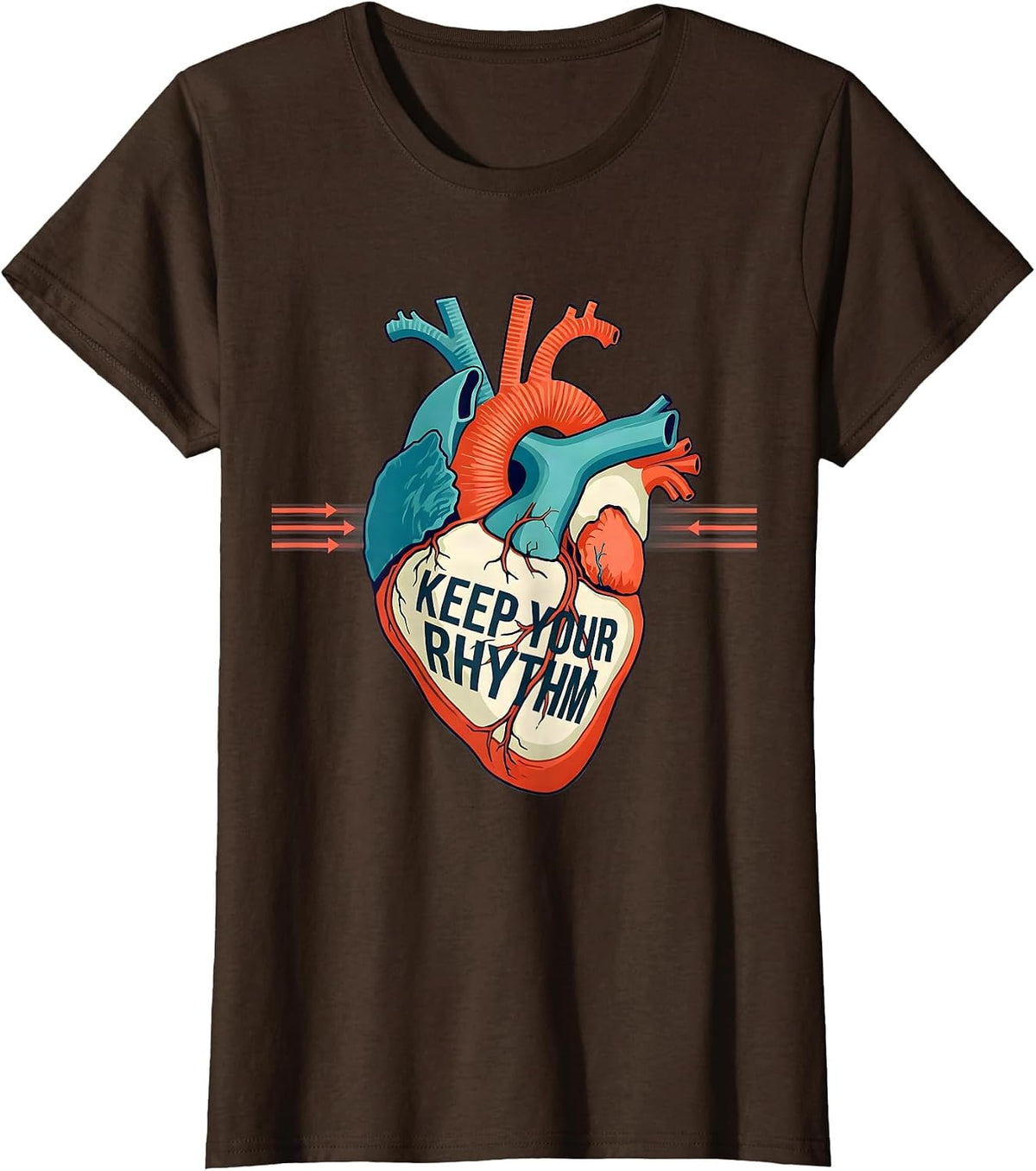 Women's Keep Your Rhythm Flat Vector Anatomical Cardiac Nurse Heart T-Shirt - Brown