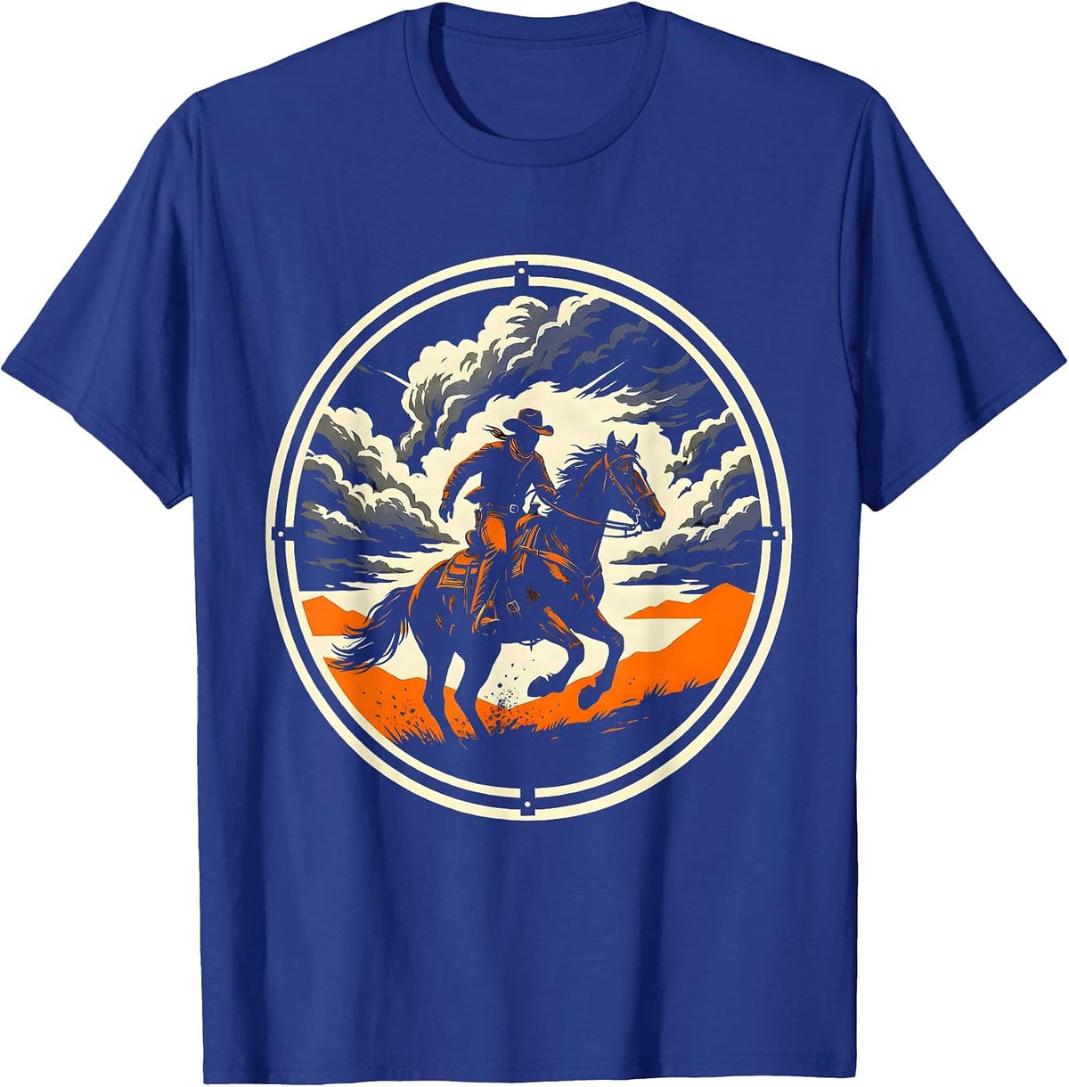 Cowboy Riding Into the Storm Graphic Tee T-Shirt - Royal Blue