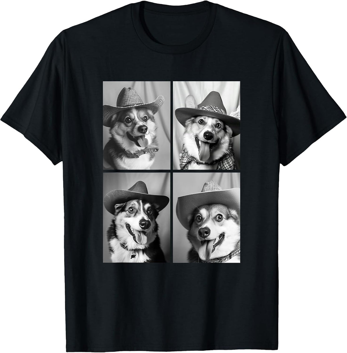 Funny Corgi Cowboy Dogs Cute Western Animals Photography T-Shirt - Black