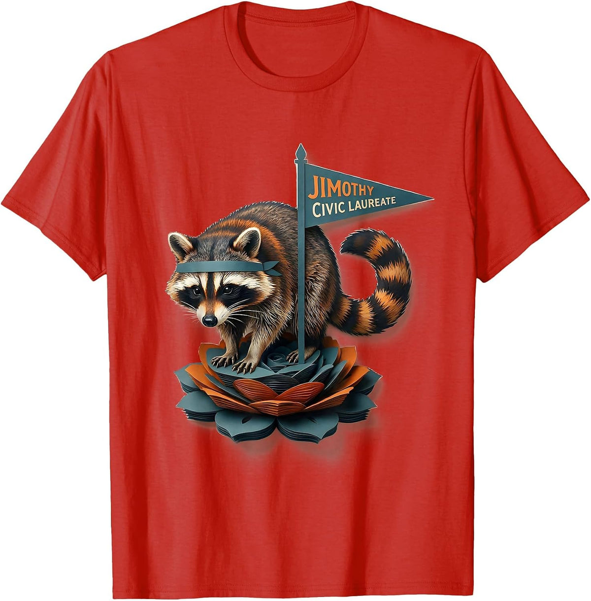 Men's Jimothy Civic Laureate Funny Raccoon Viral Meme Wildlife T-Shirt - Red