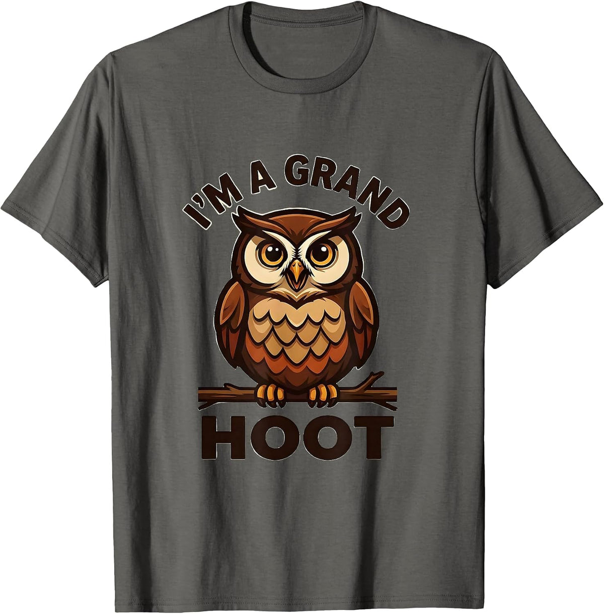 Men's I'm A Grand Hoot Funny Owl Lover Bird Watcher Mascot Logo T-Shirt - Asphalt Grey