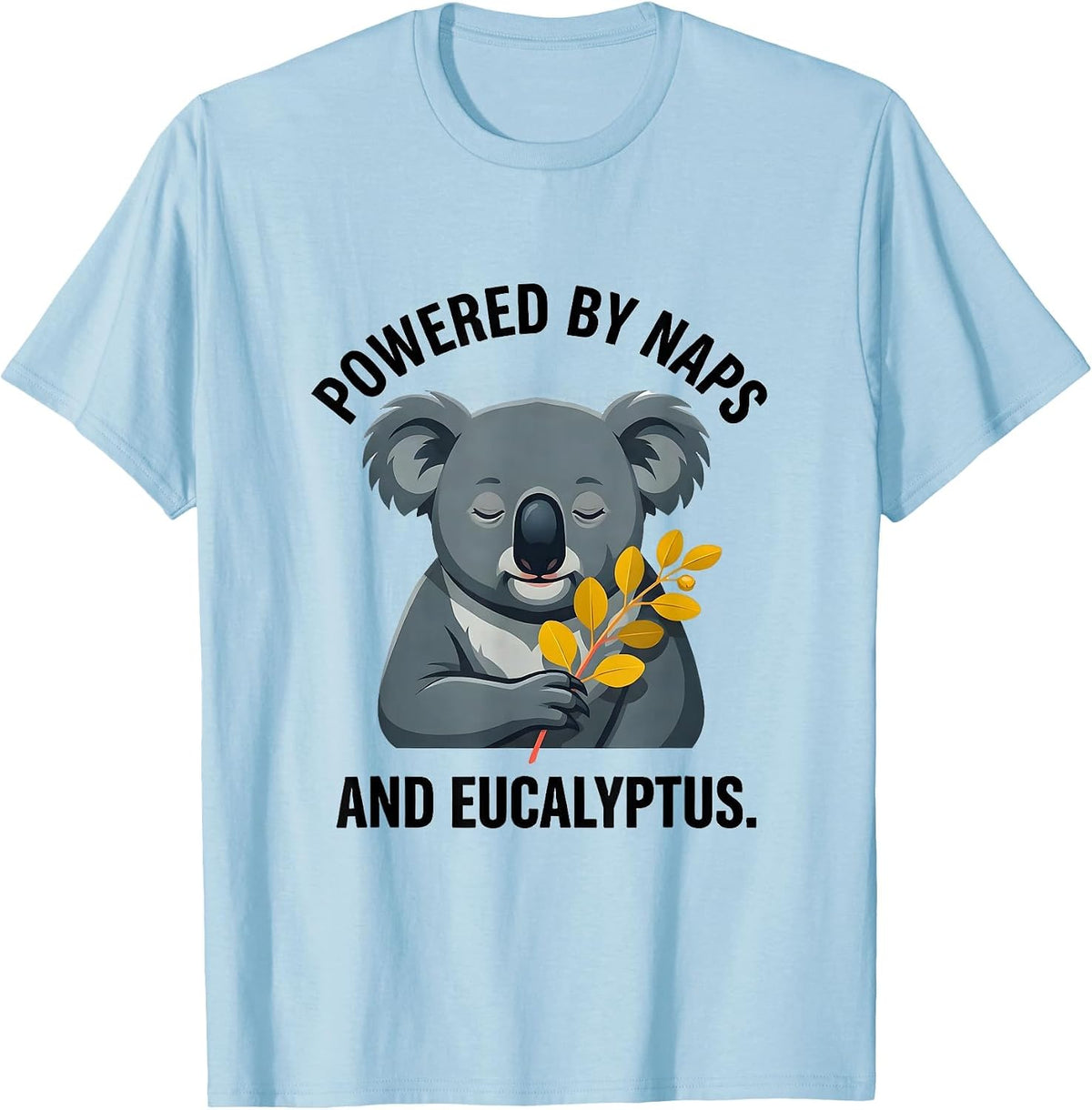 Men's Powered By Naps And Eucalyptus Funny Koala Animal Lover T-Shirt - Baby Blue