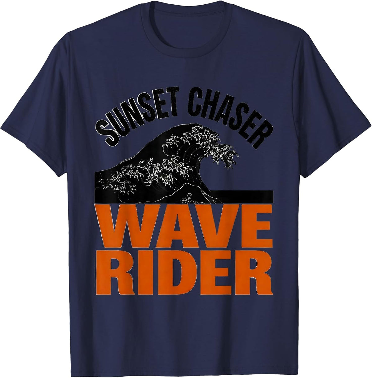 Sunset Chaser Wave Rider Hawaiian Design T-Shirt - Navy Blue