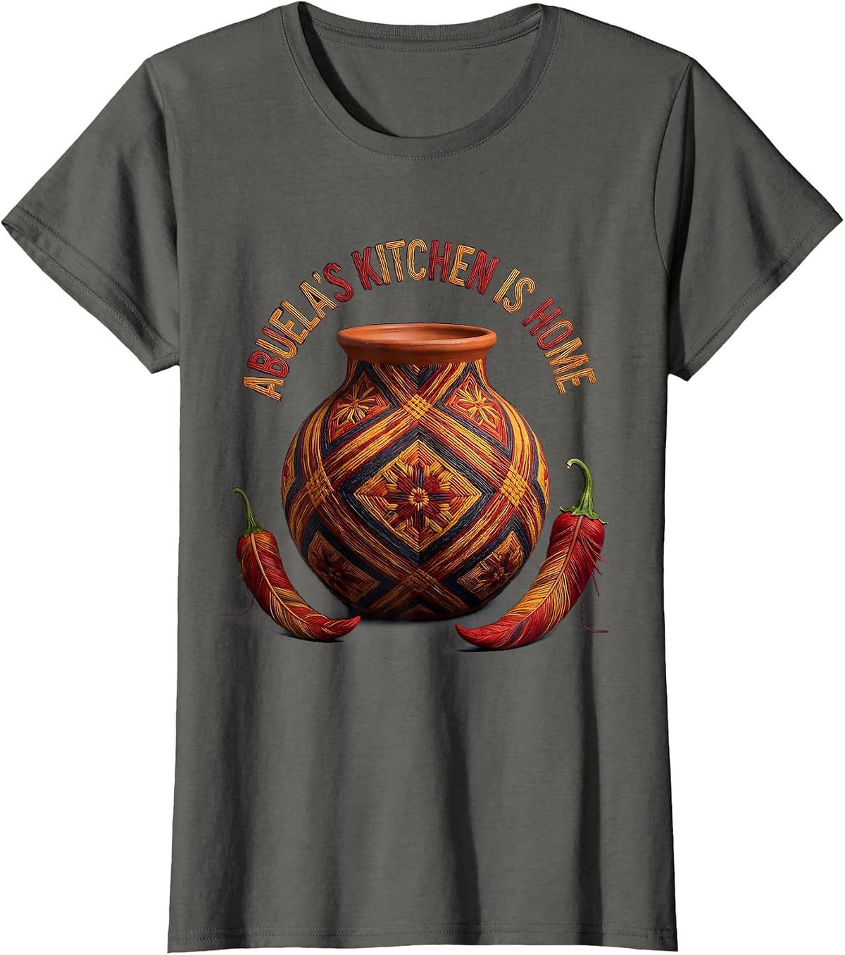 Women's Abuela's Kitchen Is Home Mexican Heritage Design T-Shirt - Asphalt Grey