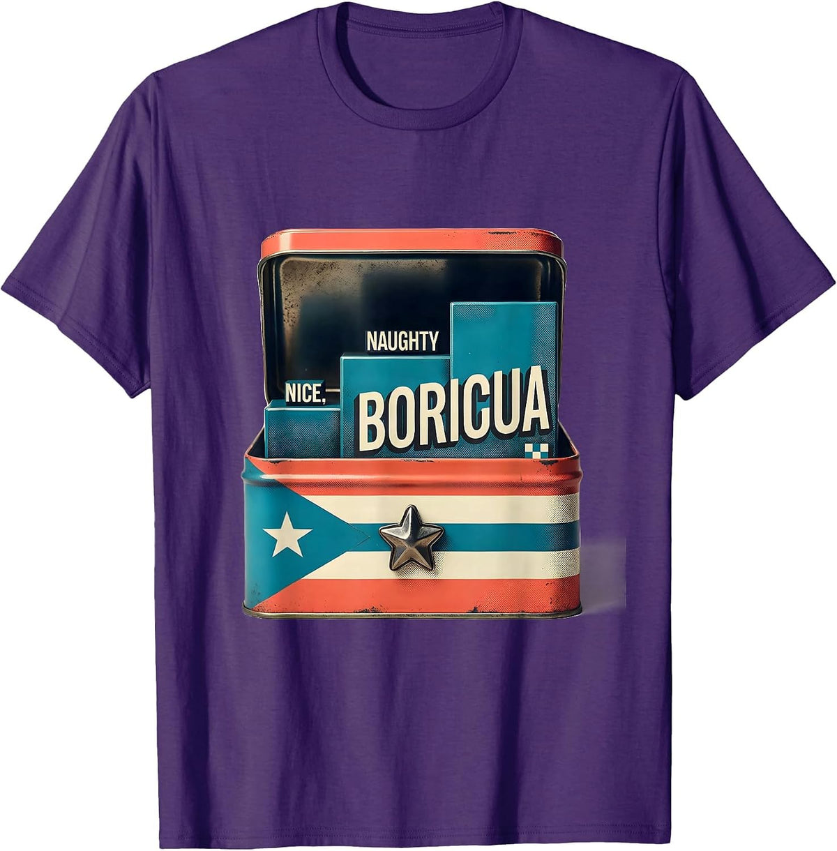 Nice Naughty Boricua Midcentury Modern Christmas Puerto T-Shirt - Purple