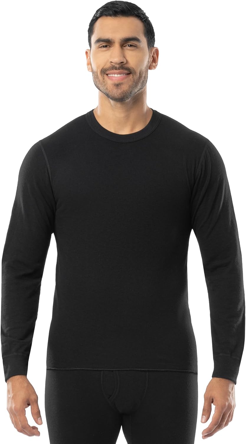 Coldpruf Men's Dual-Layer Thermal Underwear Long Sleeve Crew Top - Black