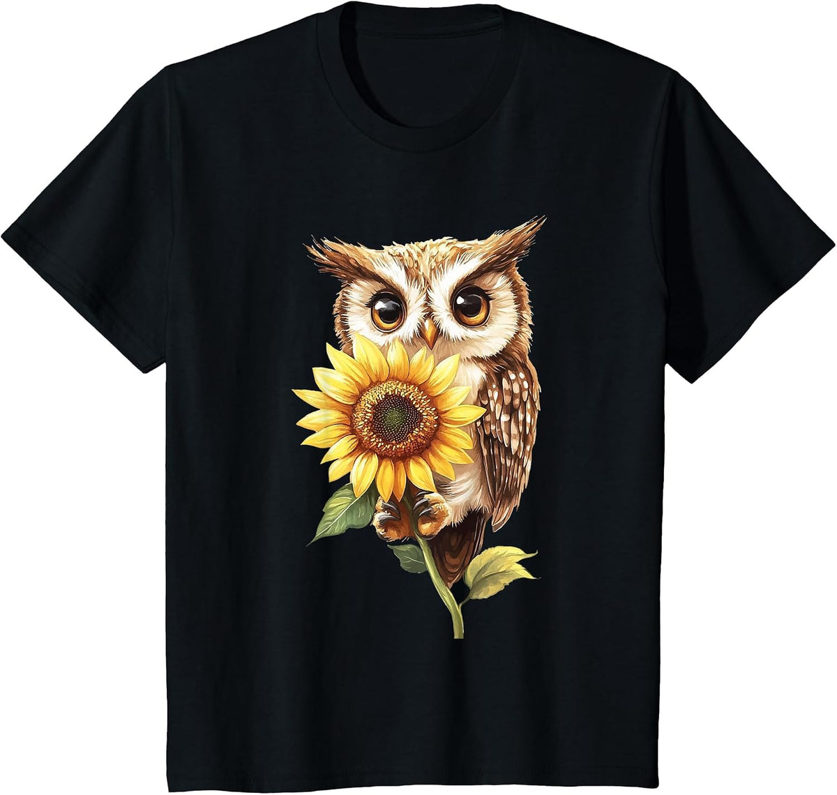 Owl Sunflower T-Shirt - Black