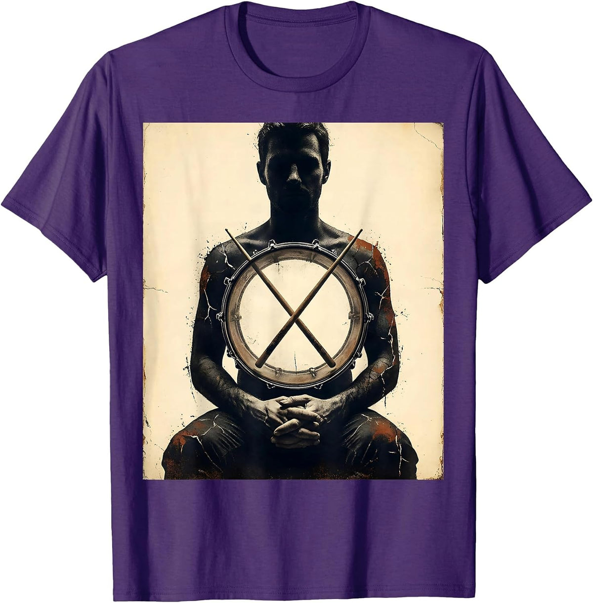 Men's Drummer Bass Drum Distressed Percussionist Humor T-Shirt - Purple