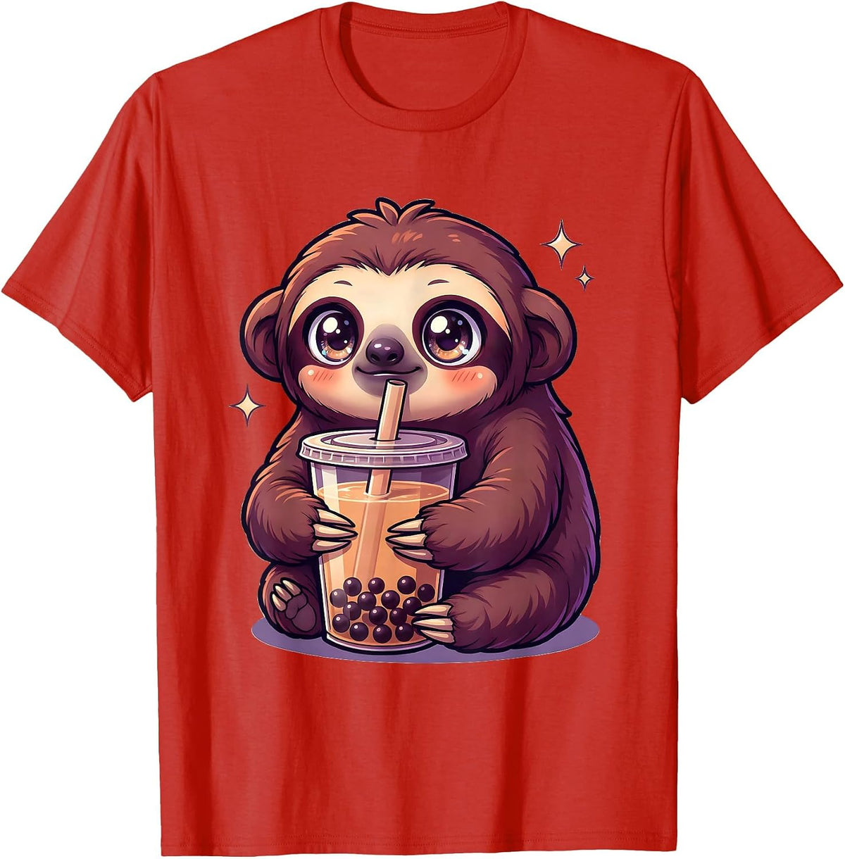 Men's Chibi Sloth Kawaii Anime Boba Tea Lover T-Shirt - Red