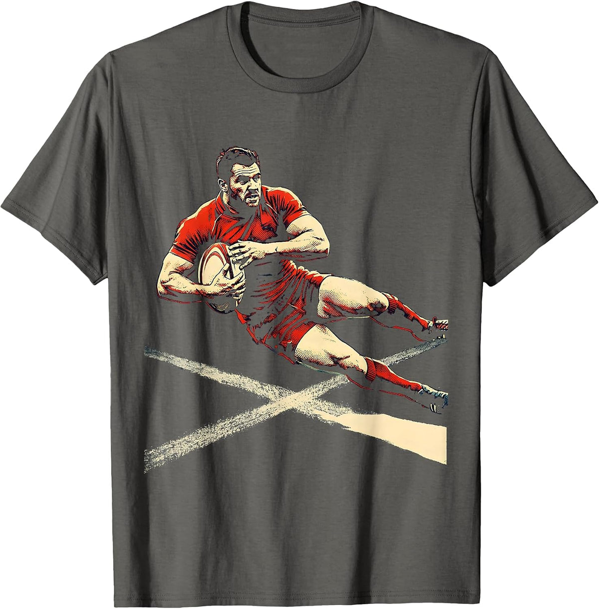 Rugby Player Diving Over Try Line Game Day T-Shirt - Asphalt Grey