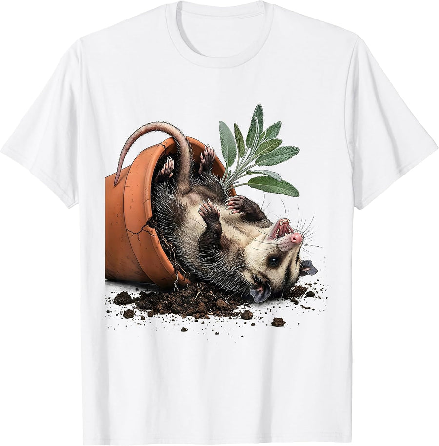 Belly-Up Opossum Funny Possum Lover Meme Humor T-Shirt - White