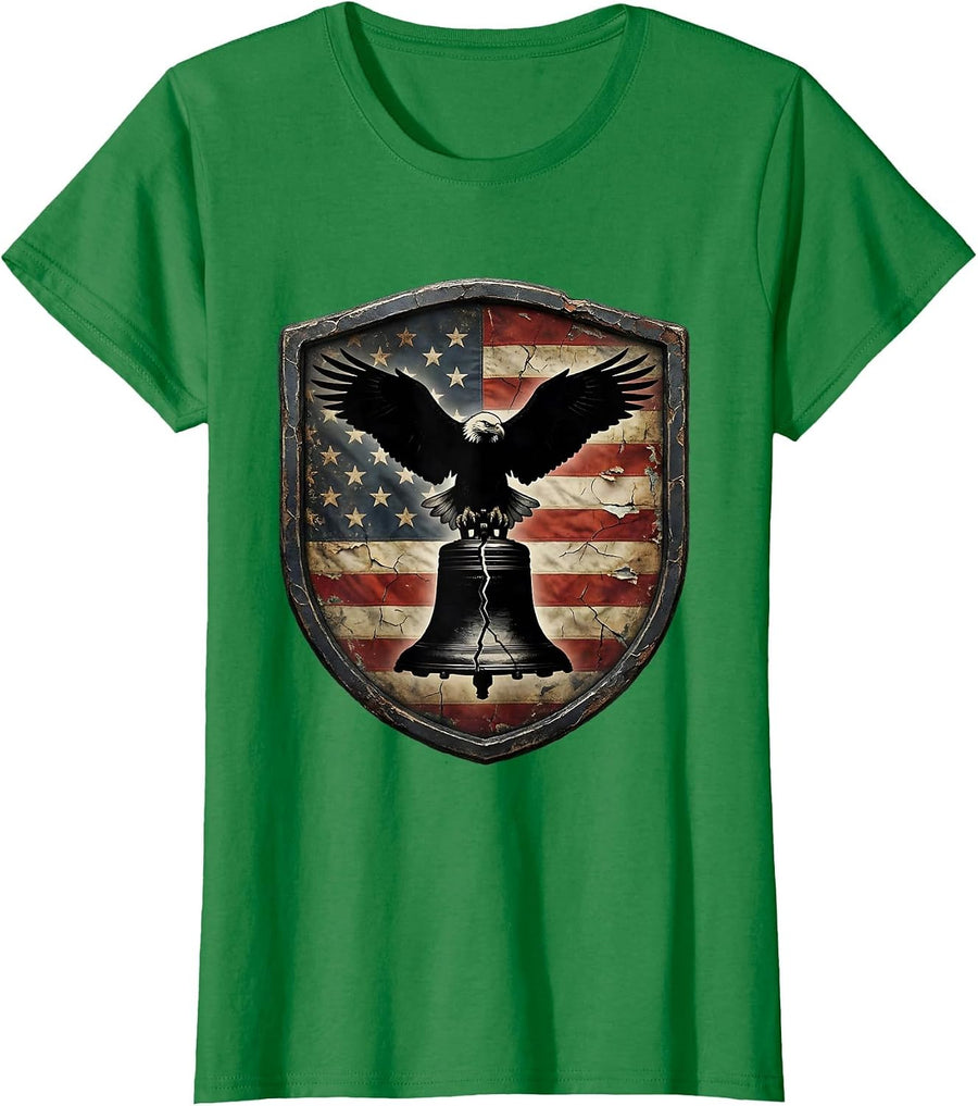 Women's Eagle and Liberty Bell Patriotic Graphic T-Shirt - Kelly Green