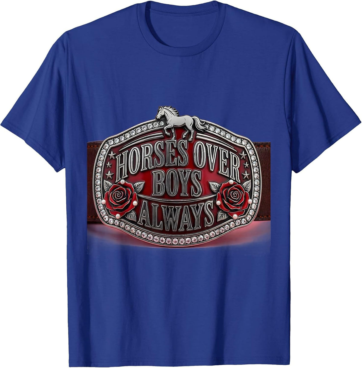 Horses Over Boys Always Western Design T-Shirt - Royal Blue