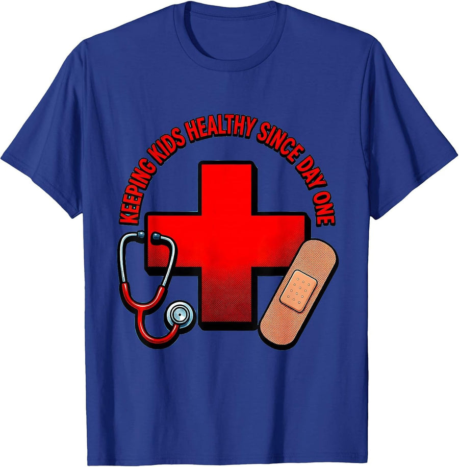 Keeping Kids Healthy Since Day One School Nurse T-Shirt - Royal Blue