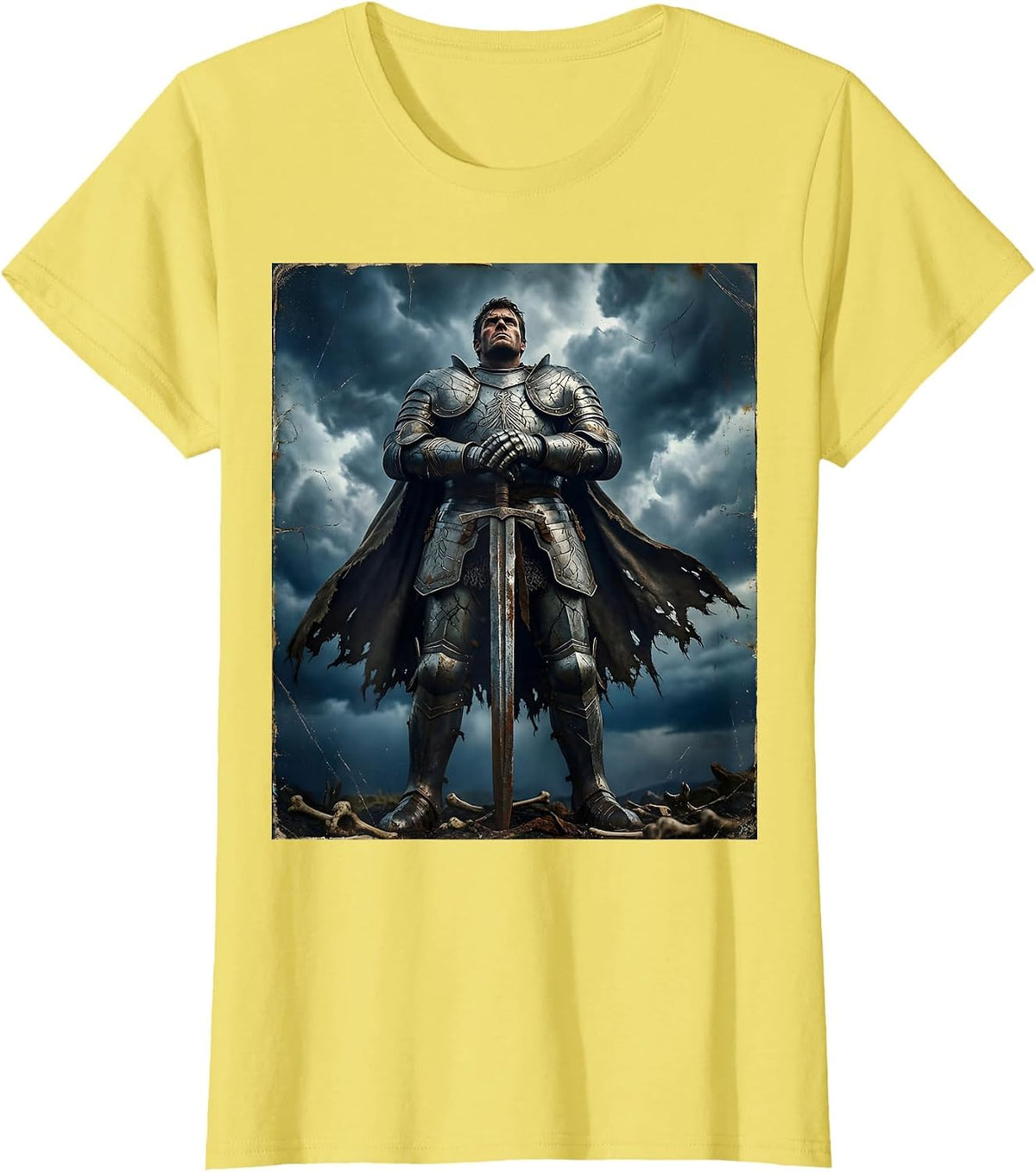 Ancient Warrior Standing Tall Against Dark Clouds T-Shirt - Lemon Yellow