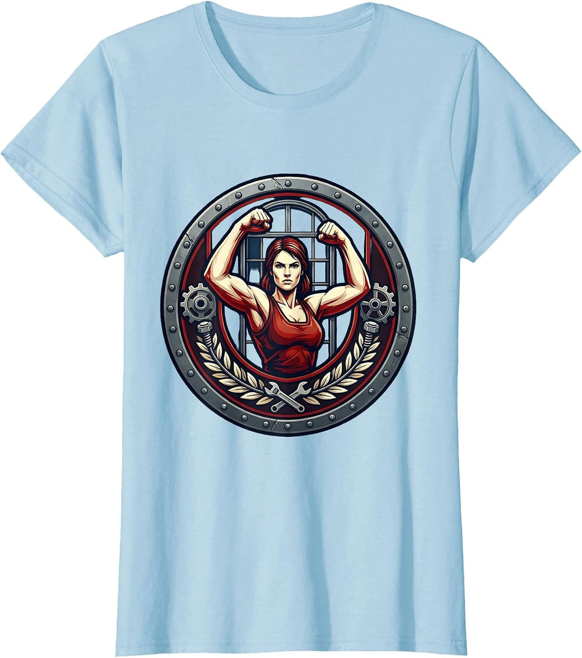 Rosie the Riveter Factory Window Fighter Pose T-Shirt - Baby Blue
