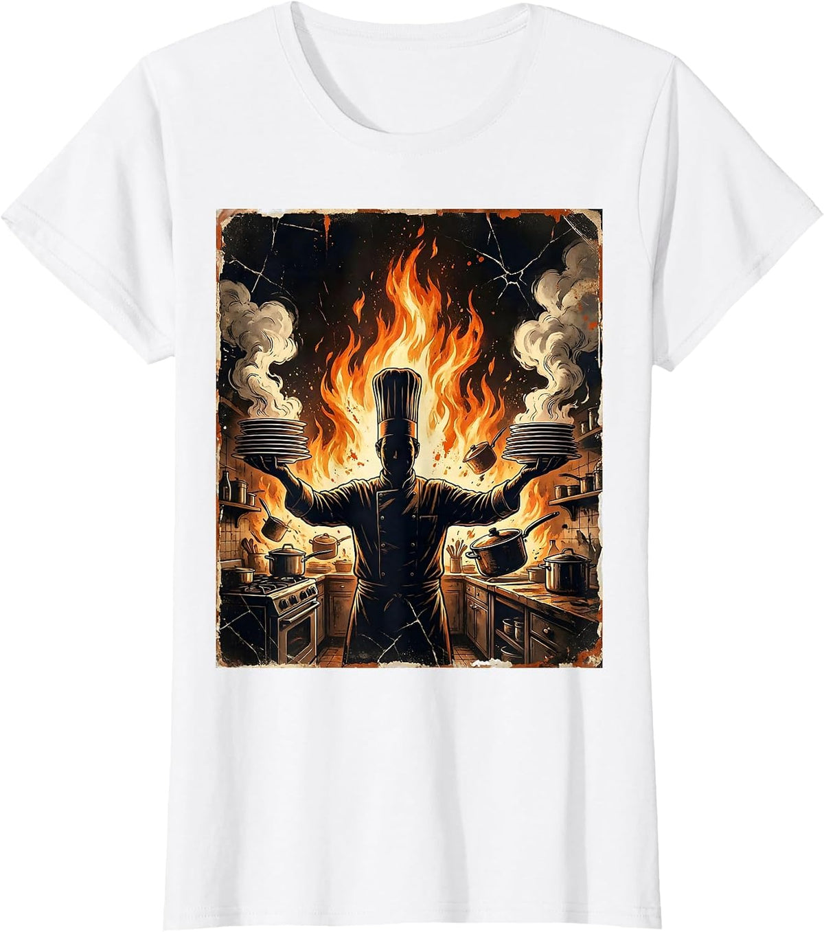 Women's Chaos Coordinator Chef Spinning Plates Graphic T-Shirt - White