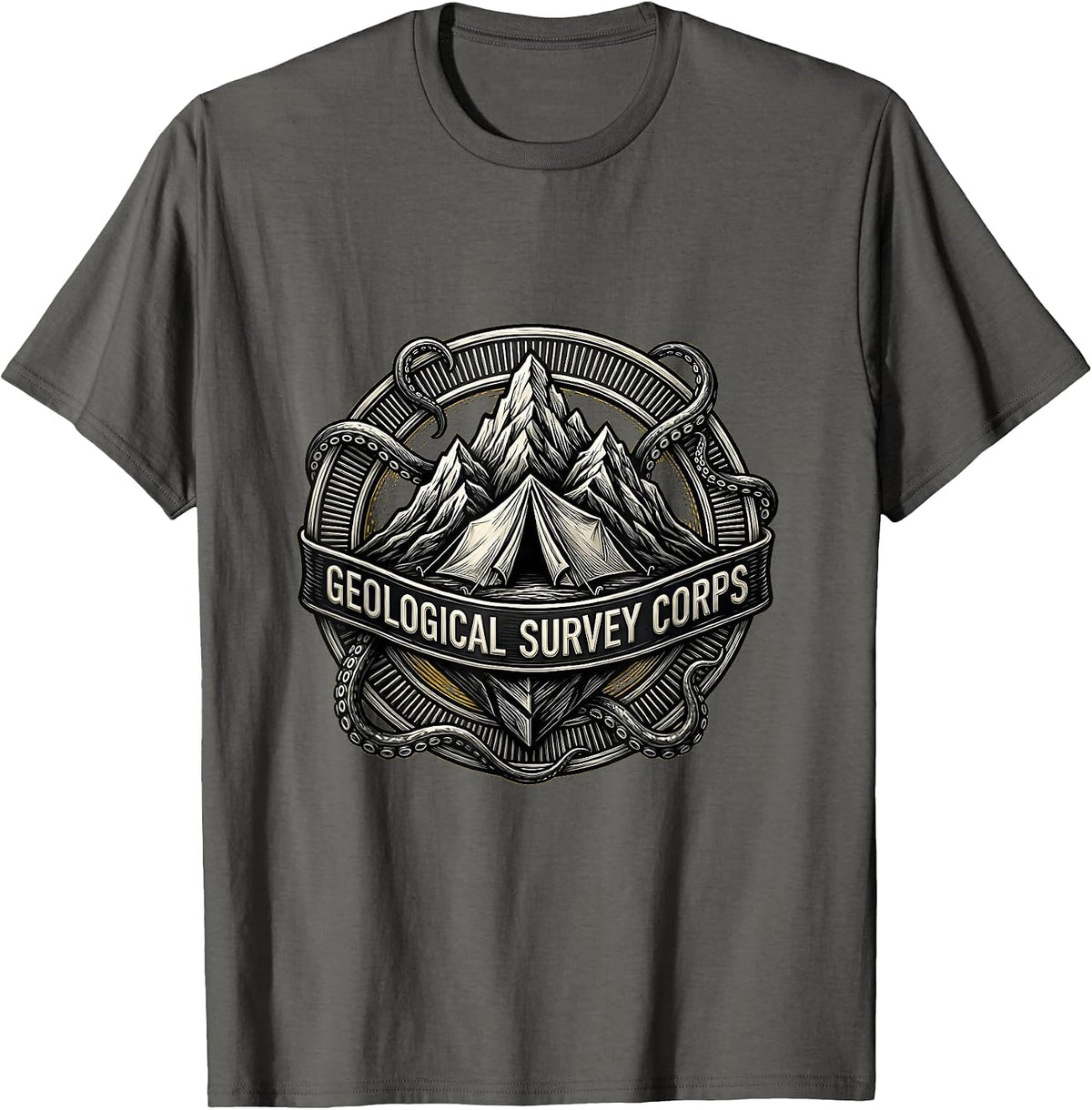 Geological Survey Corps Funny Lovecraft Cosmic Horror Fan T-Shirt - Asphalt Grey