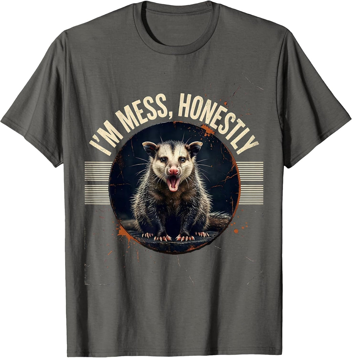 Men's I'm Mess Honestly Funny Opossum Meme Wildlife Humor T-Shirt - Asphalt Grey