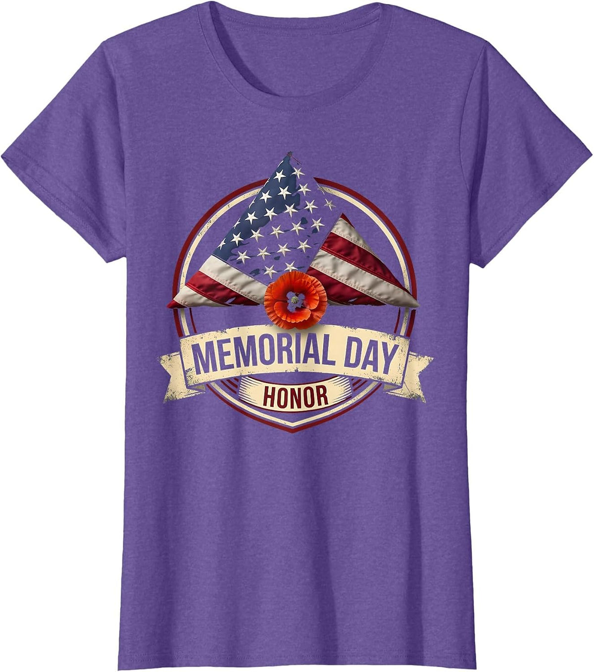 Memorial Day Honor Patriotic Tribute Design T-Shirt - Purple Heather
