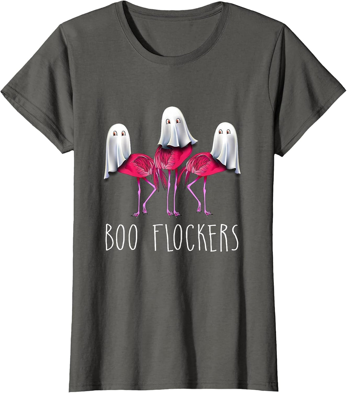 Boo Flockers Funny Flamingo Ghost Halloween Costume T-Shirt - Asphalt Grey