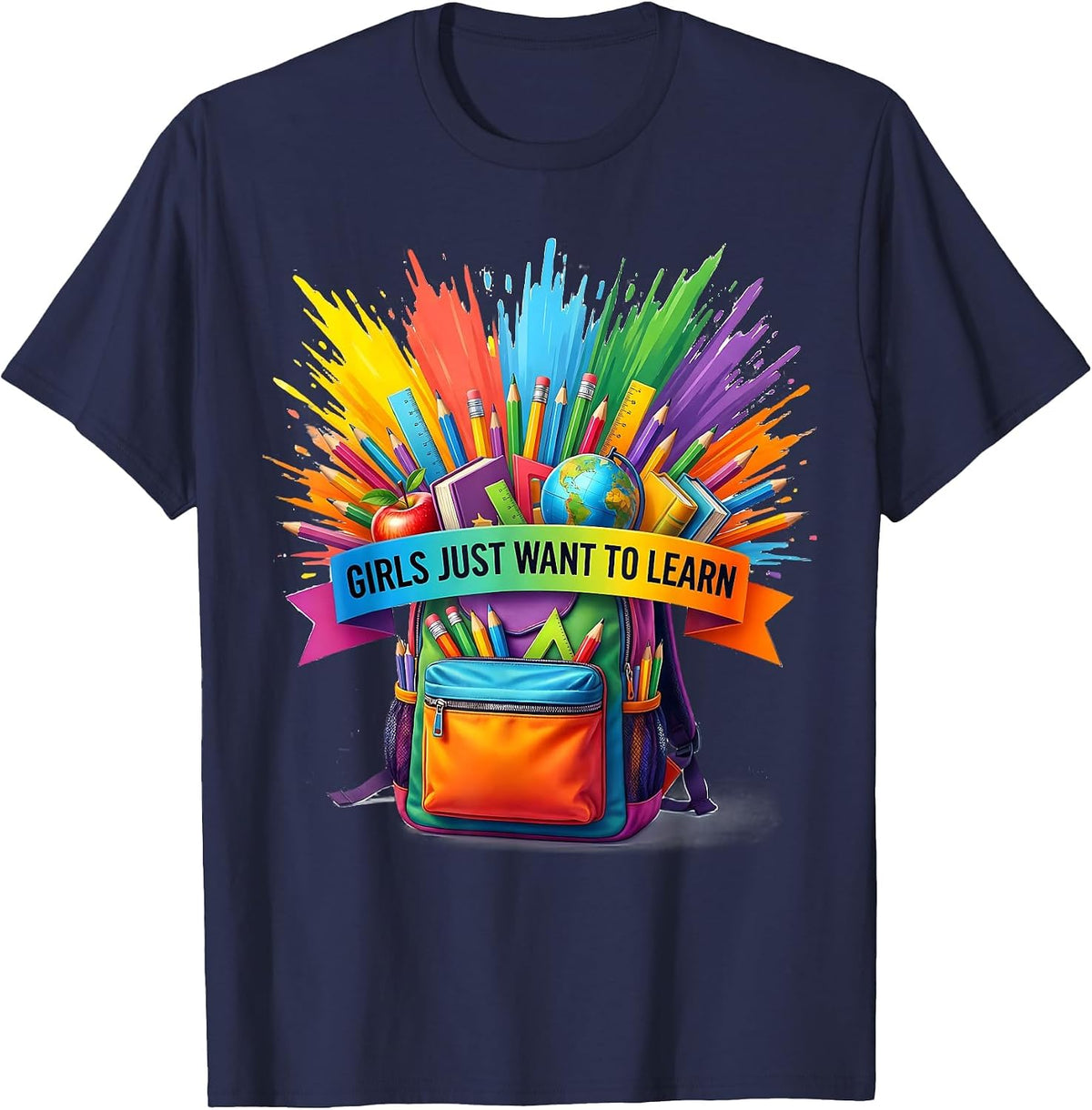 Girls Just Want To Learn Third Grade Design T-Shirt - Navy Blue