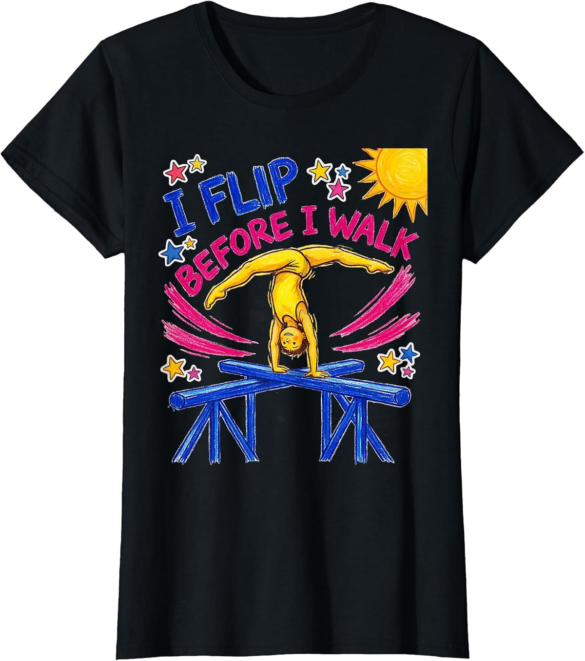 Women's I Flip Before I Walk Naive Kidcore Gymnastics Gift for Girls T-Shirt - Black
