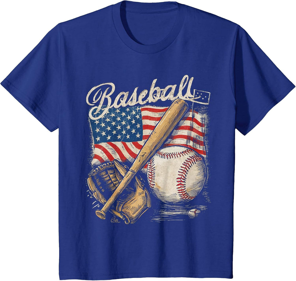 American Flag Baseball Player Bat Fan Catcher Pitcher USA T-Shirt - Royal Blue