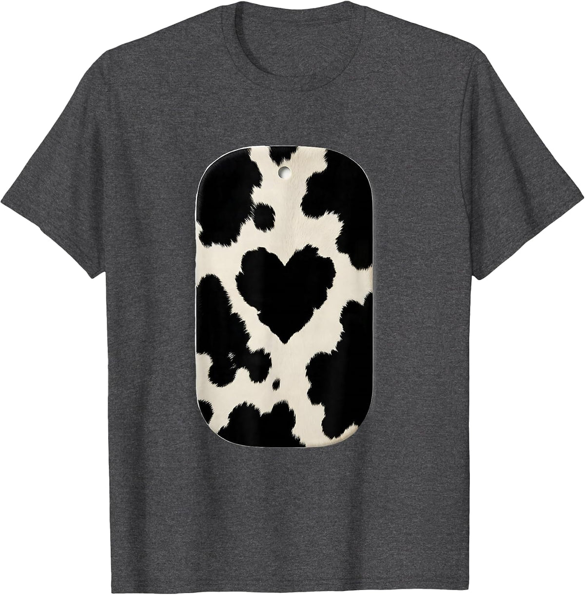 Cow Print Heart Pattern Cute Cow Lover Graphic T-Shirt - Dark Heather Grey
