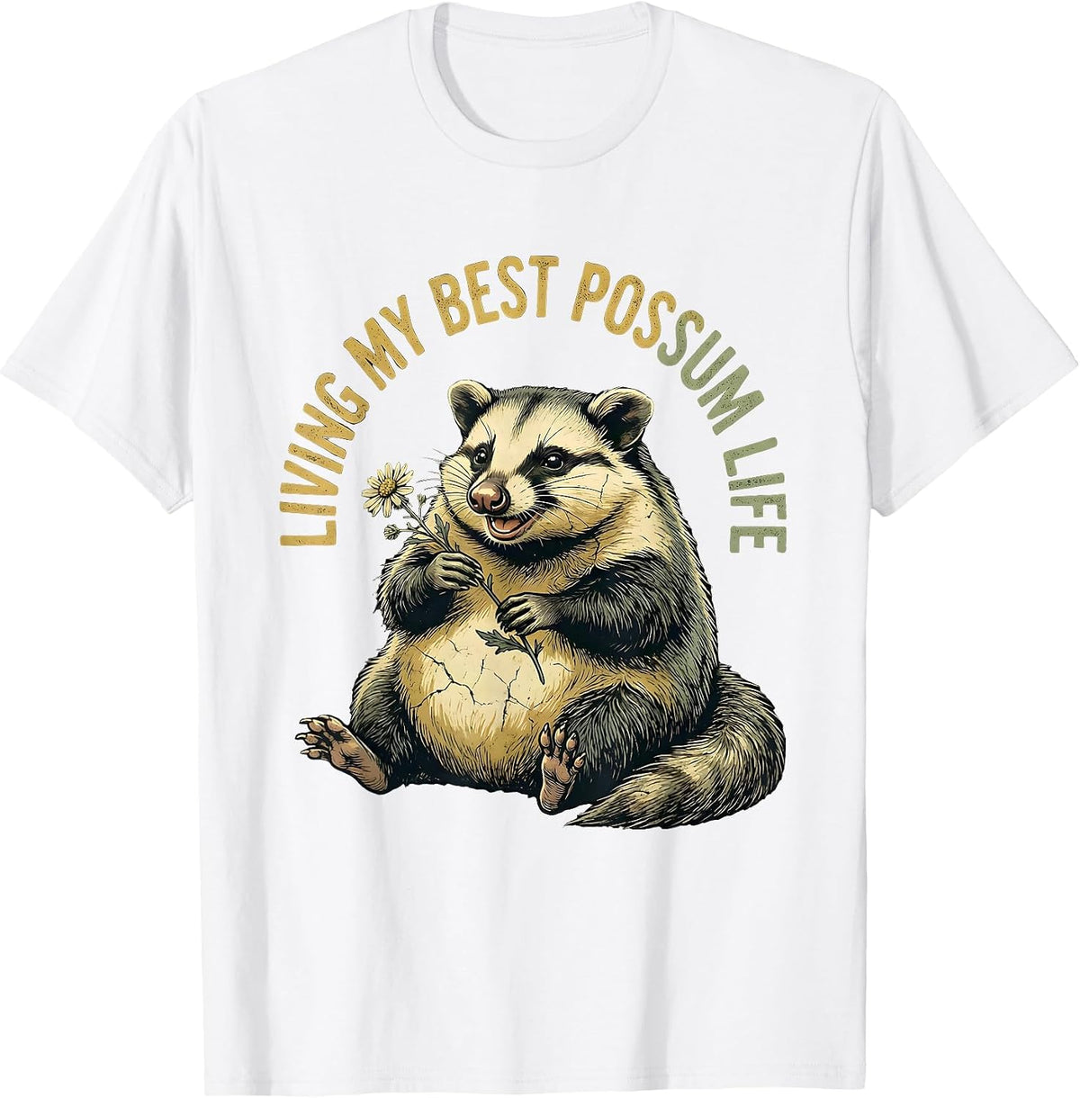 Men's Living My Best Possum Life Funny Opossum Design T-Shirt - White