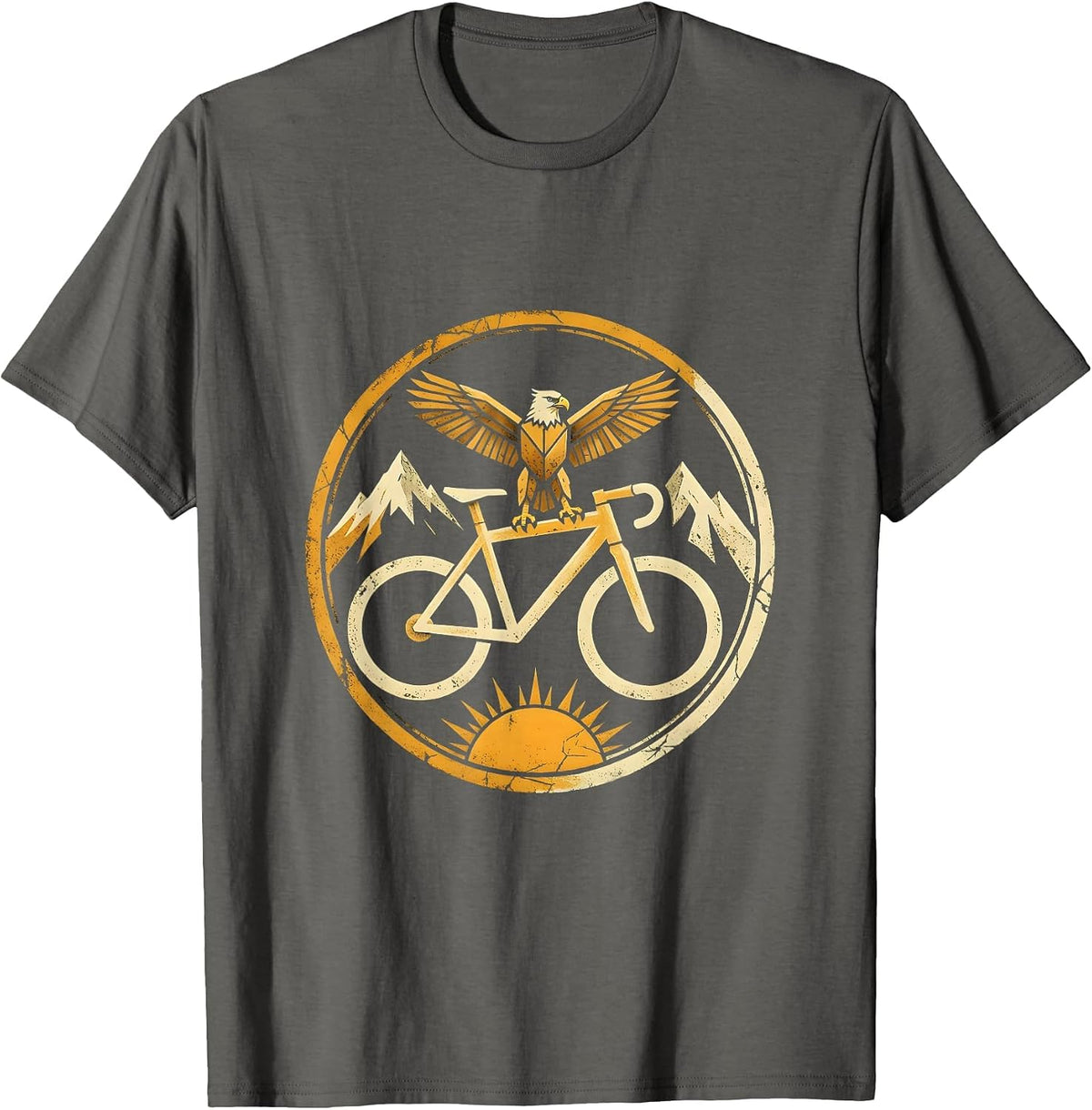 Hawk on Mountain Bike Handlebars Graphic T-Shirt - Asphalt Grey
