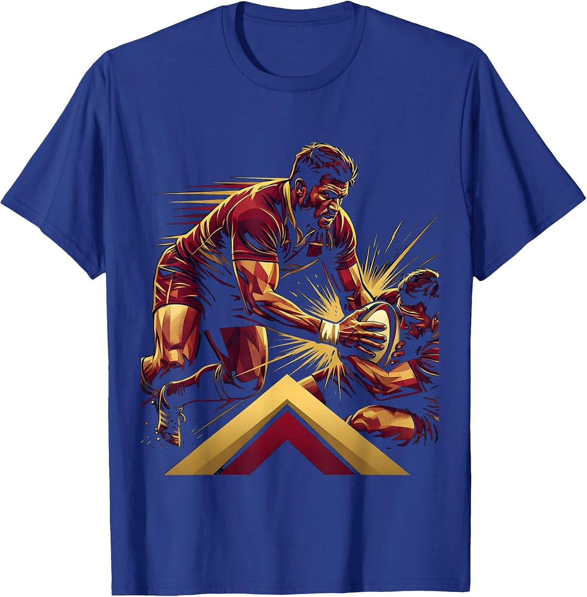Rugby Player Breaking Tackle Graphic Tee T-Shirt - Royal Blue