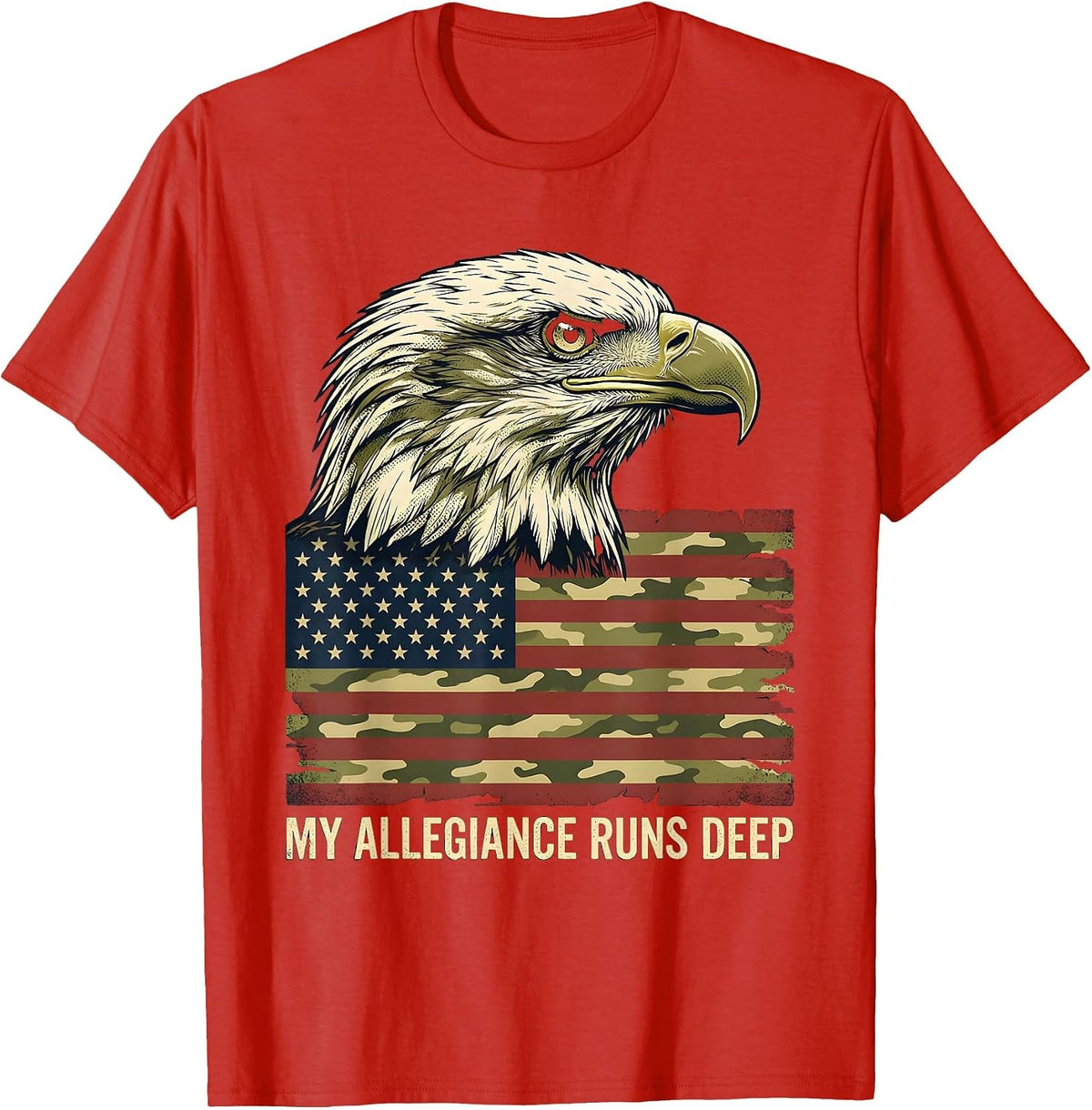 Men's My Allegiance Runs Deep Patriotic Military Camo American T-Shirt - Red