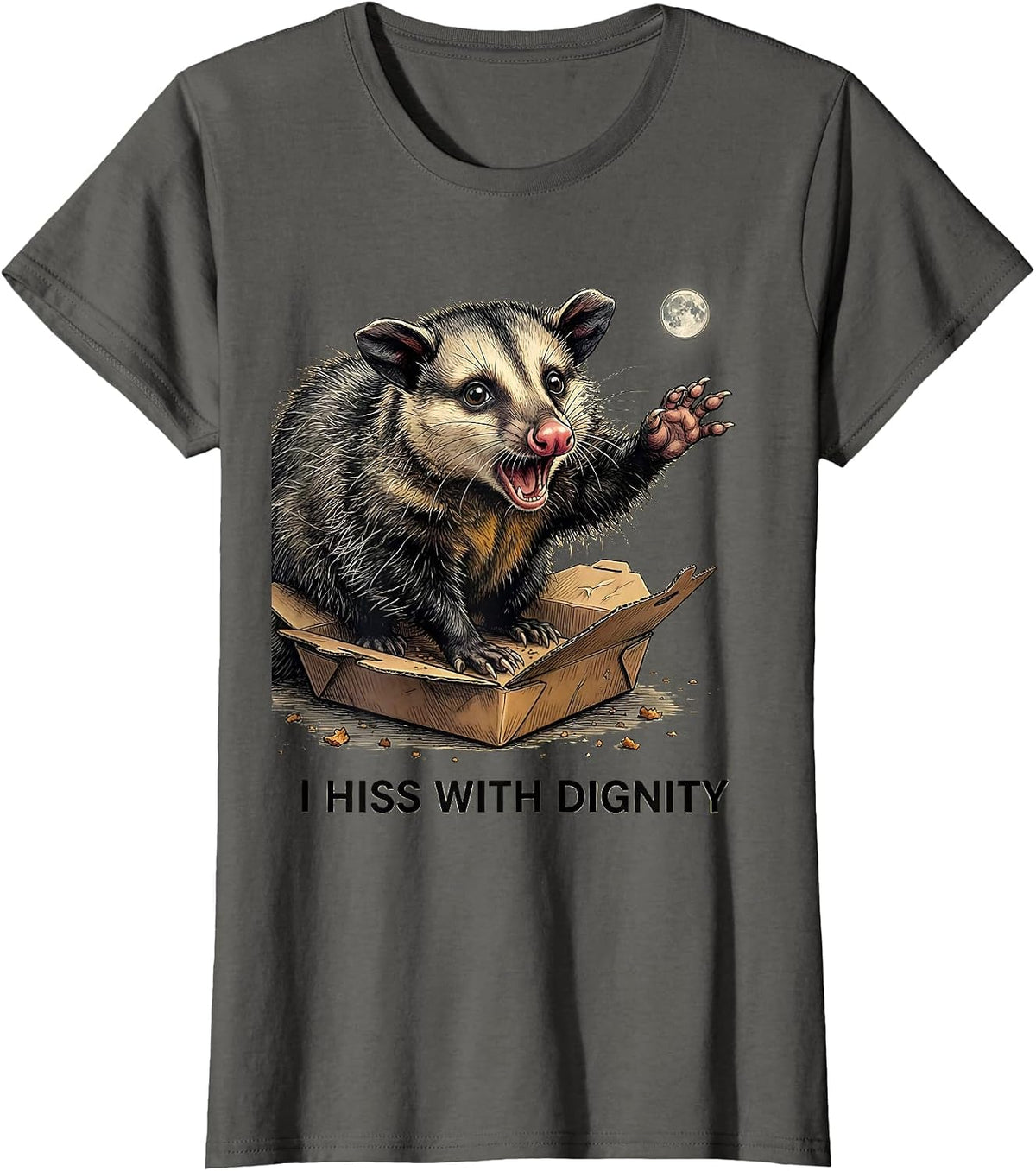 Women's I Hiss With Dignity Funny Opossum Meme Possum Lover T-Shirt - Asphalt Grey