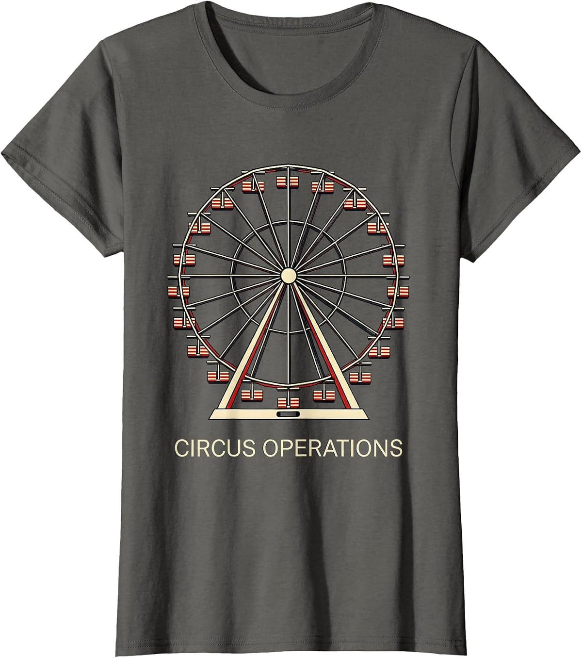 Women's Circus Operations Geometric Ferris Wheel Staff Party Costume T-Shirt - Asphalt Grey